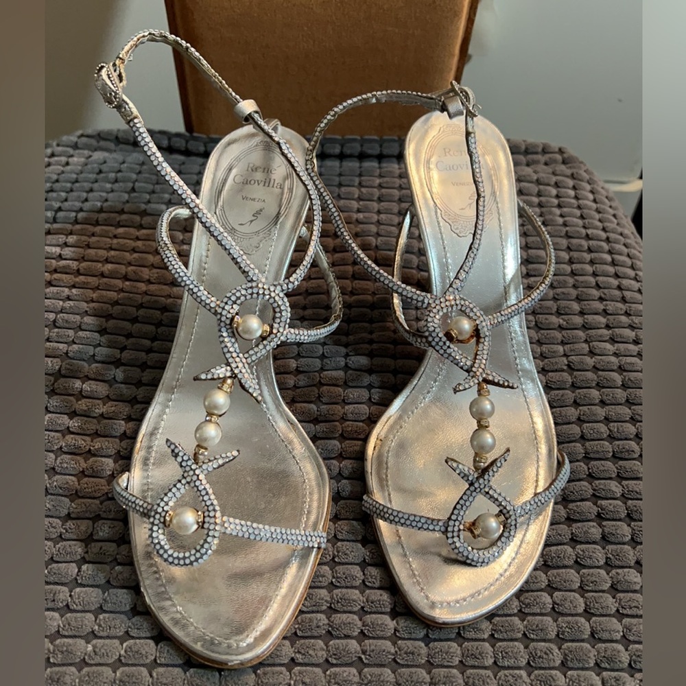 Rene Caovilla Silver Pearl/crystal High heels Sandals